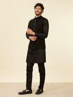 Manyavar Black Blended Rayon Solid Jackets For Men