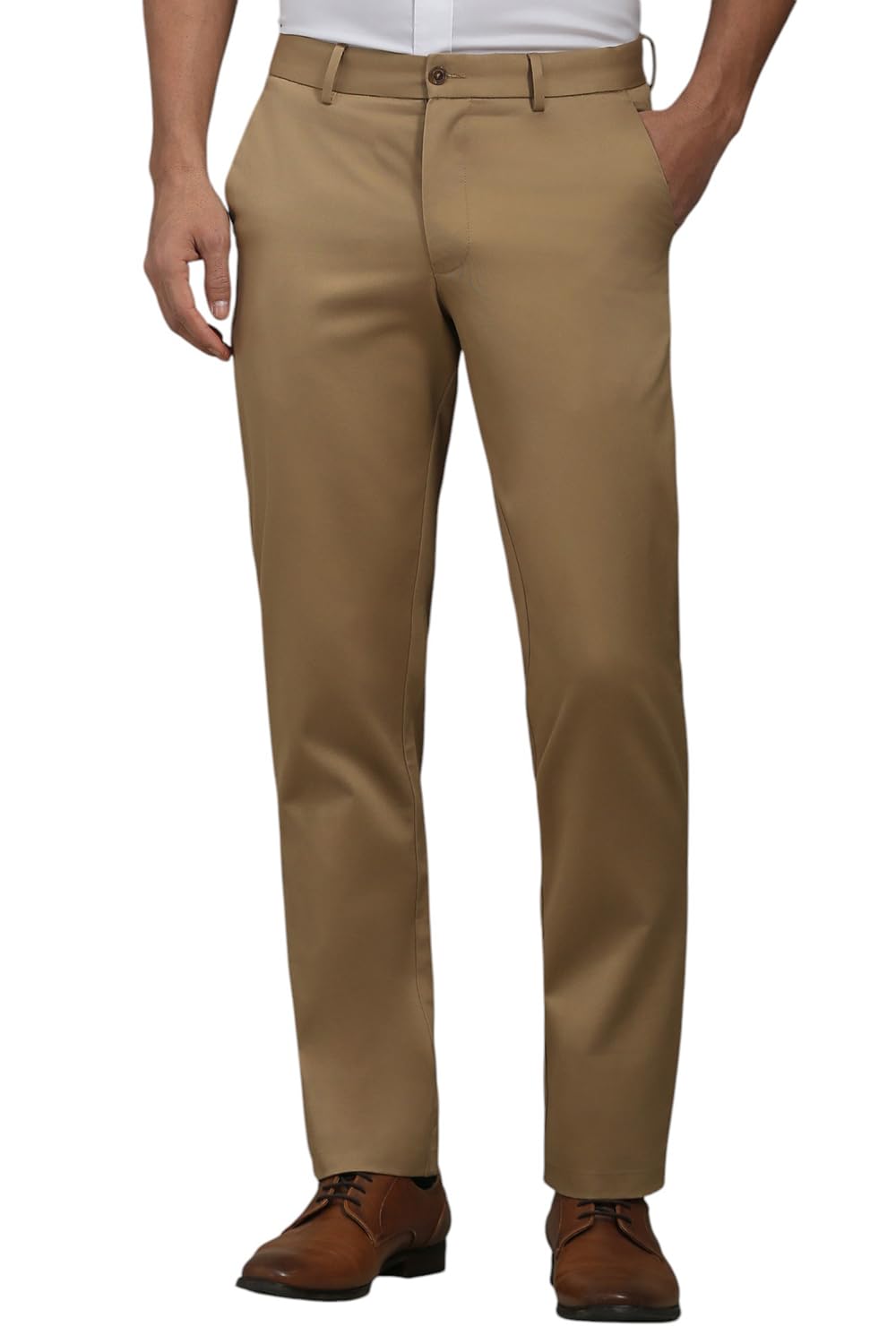 Louis Philippe Men Khaki Slim Fit Textured Flat Front Formal Trousers