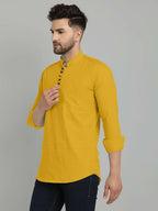 Royalscout MenS Cotton Blend Full Sleeve Short Kurta With Mandarin Collar Gold