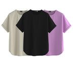 Juneberry Pure 100% Cotton Oversized Loose Baggy Fit Round Neck With Drop Shoulder Black & Swanwhite & Lilac Half Sleeves Boyfri
