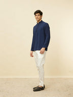 Manyavar Mens Blue Art Silk Solid Short Kurtas