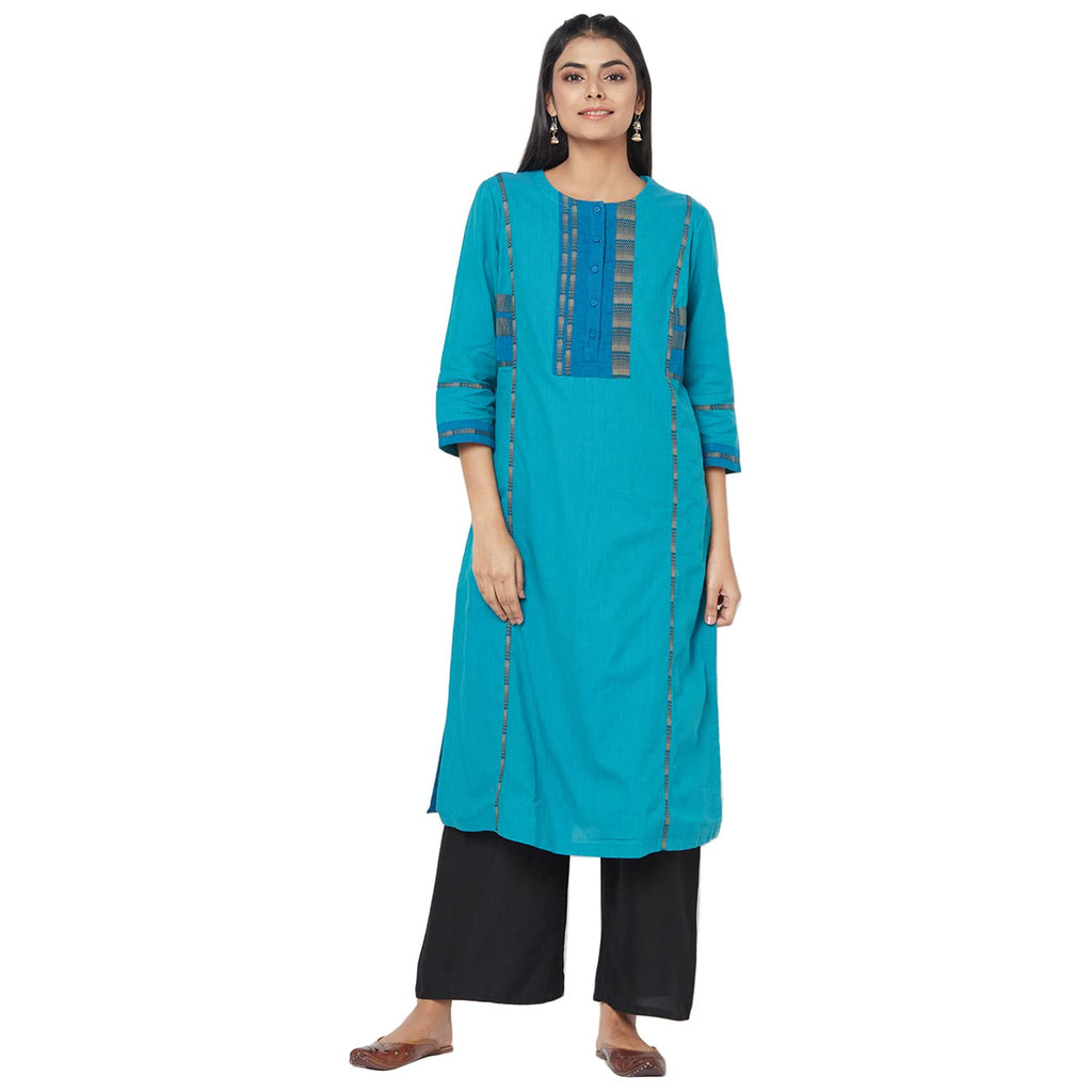 Fabindia Women'S Cotton Woven Regular Kurta_Dark Blue_S