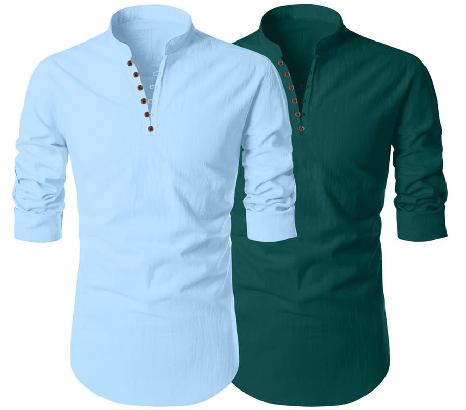 Finivo Fashion MenS Cotton Blend Regular Fit Solid Casual Kurta Shirt Pack Of 2