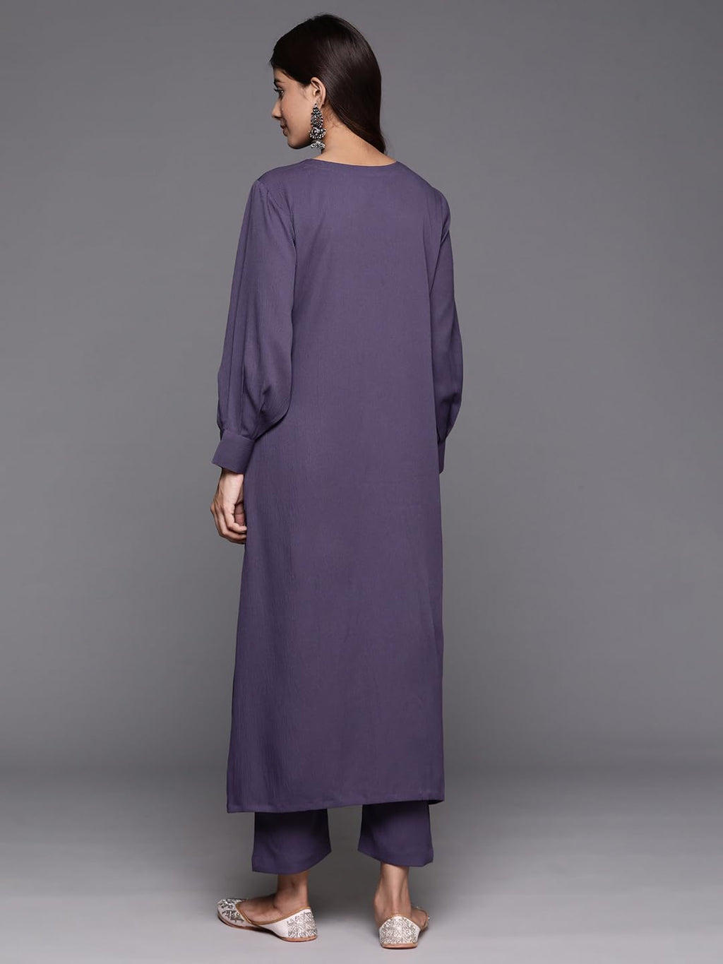 Varanga Women Violet Angrakha Style A-Line Kurta Paired Wth Tonal Bottom