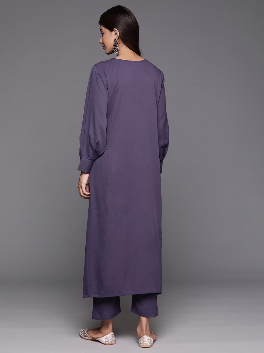 Varanga Women Violet Angrakha Style A-Line Kurta Paired Wth Tonal Bottom