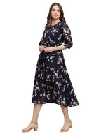 Preneum WomenS Maxi Fit & Flare Latest Style Print Georgette Regular Sleeves Casual |Summer Festival & Occasion Maxi Gown,Dark