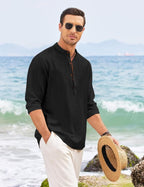 Finivo Fashion MenS Solid Cotton Blend Short Kurta With Mandarin Collar | Casual Ethnic Full Sleeve Kurta For Daily, Festive, An