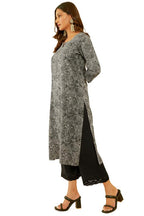 Soch Womens Grey Ethnic Motifs Print Rayon Slub Kurta