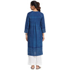Fabindia Women Blend Printed Straight Long Kurta Viscose_Blue