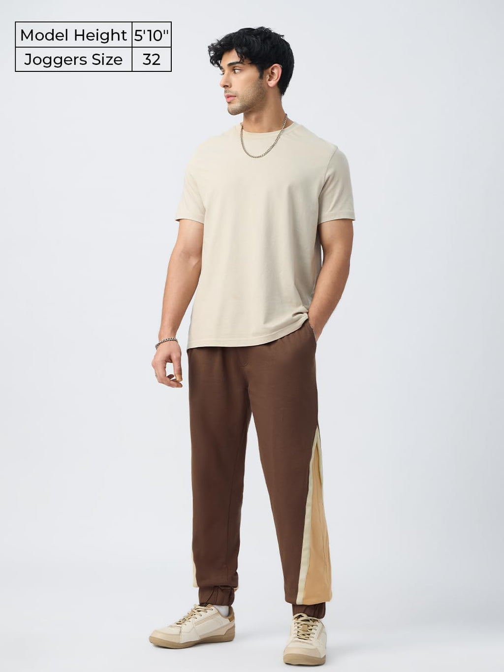 The Souled Store Colourblock Joggers: Mocha Men and Boys Drawstringed Cotton Blend Baggy Fit Joggers