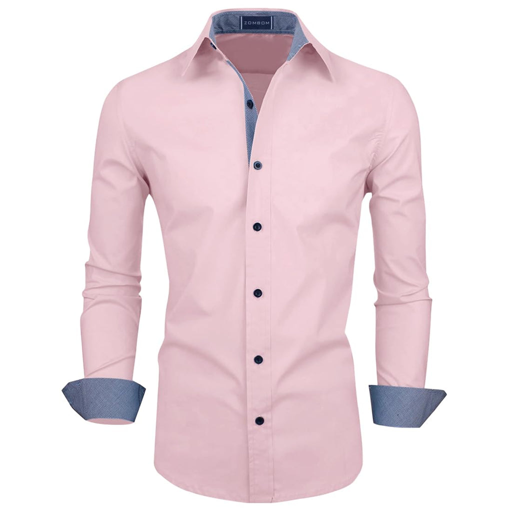 Zombom MenS Classic Cotton Blend Regular Fit Full Sleeve Spread Collar Casual Shirt For Men Light Pink