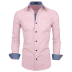 Zombom MenS Classic Cotton Blend Regular Fit Full Sleeve Spread Collar Casual Shirt For Men Light Pink
