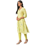 W Light Green Floral Printed Regular Kurta For Women