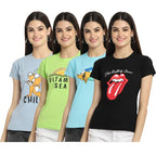 Preneum Womens Cotton Regular Fit Latest Graphic Stylish Printed Short Sleeves Casual T-Shirt || Latest Trendy & Style (Pack 4)