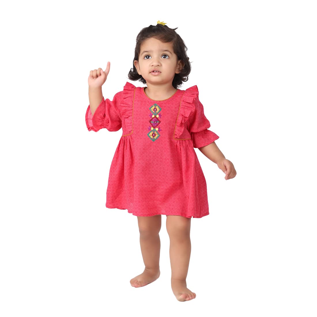 Fabindia Baby-GirlS Blue Cotton Printed Hand Block Print Kaftan Knee-Length Dress (102709401_Pink