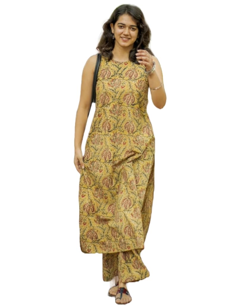 ANNI DESIGNER Womens Rayon Blend Straight Printed Kurta with Palazzo (CUBU Yellow_XL_Yellow_X-Large)