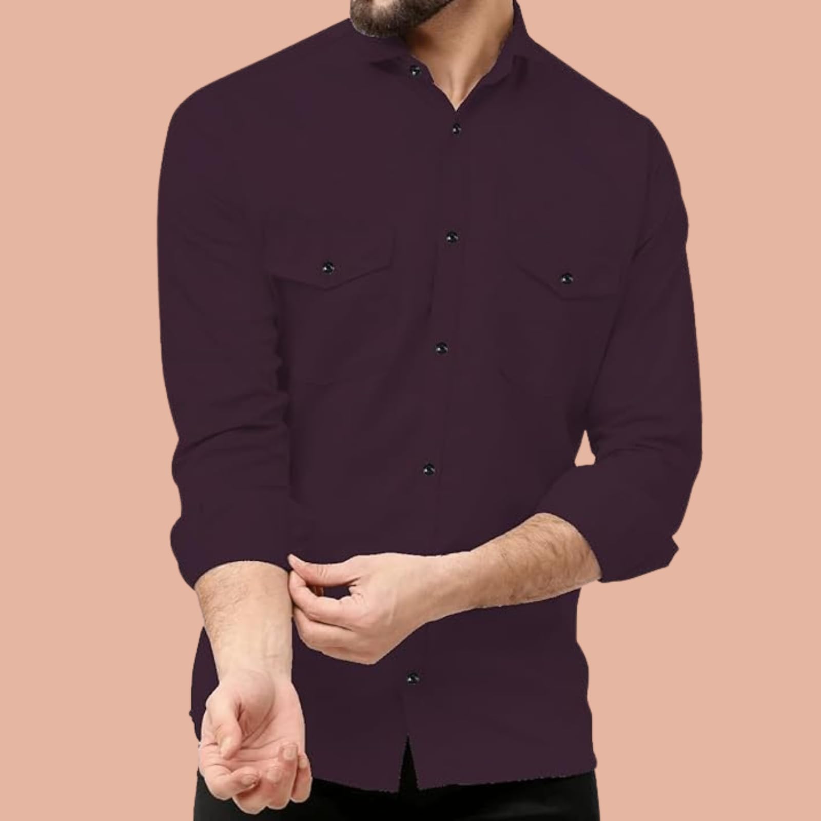 Rebelify Double Pocket MenS Casual Shirt - Regular Fit, Solid Spread Collar, Versatile Everyday Wear, Comfortable And Stylish De