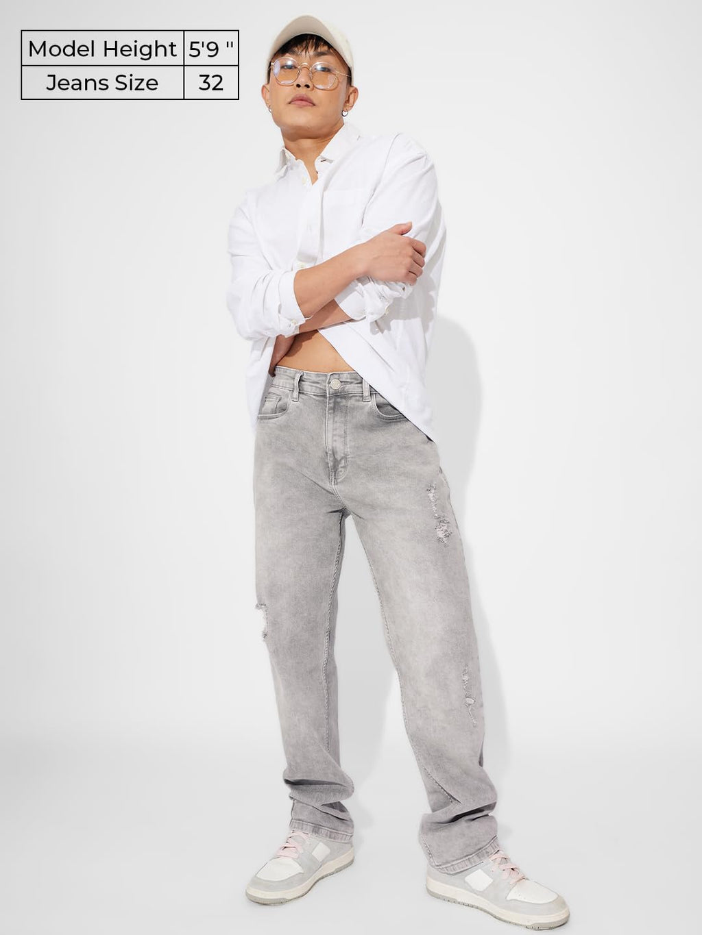 The Souled Store Denim: Granite Grey Men and Boys Buttoned Cotton Blend Straight Fit Jeans