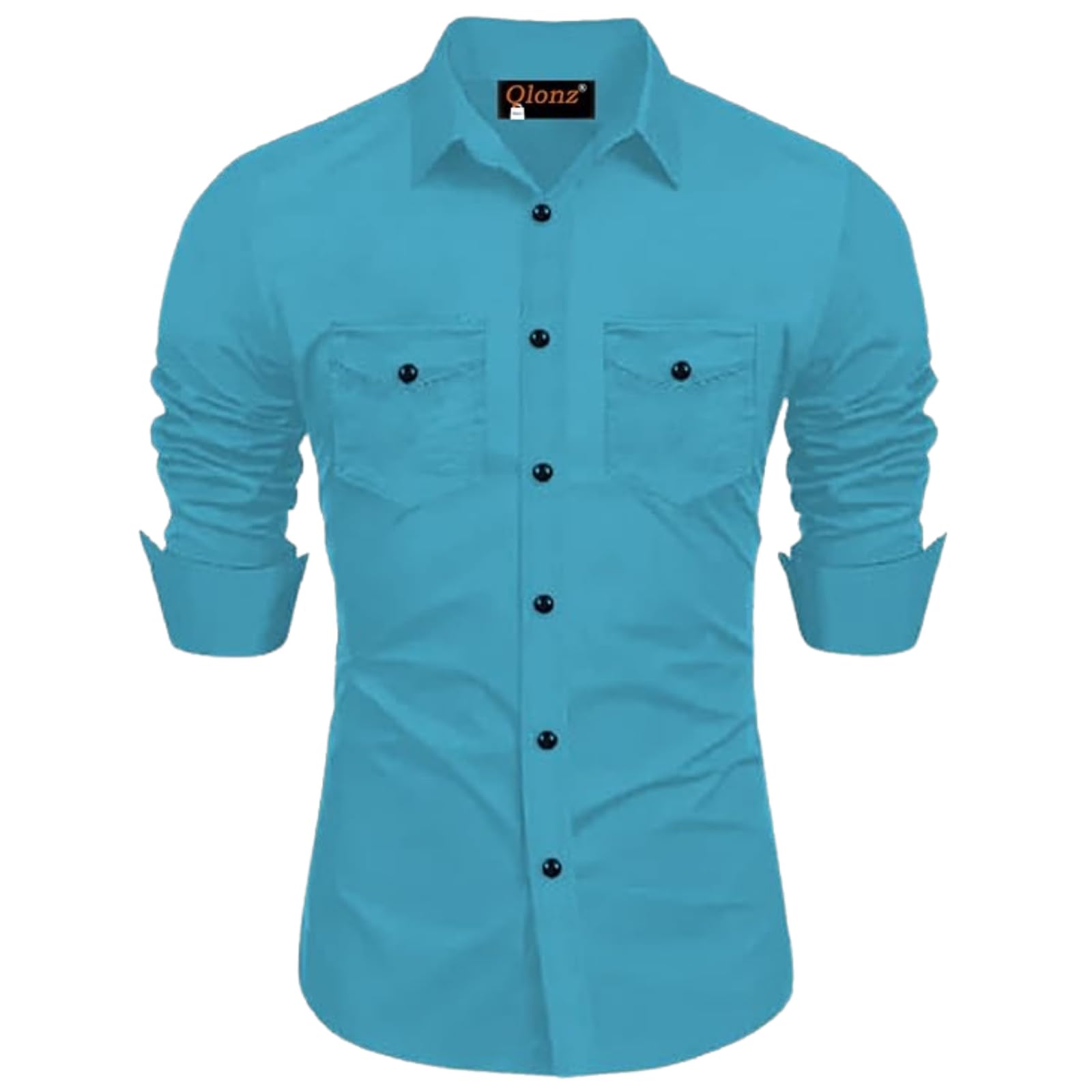 Rebelify MenS Cotton Blend Shirt With Pockets Full Sleeves Collared Neck Solid Pattern Botton Down Closure Relaxed Fit And Stan