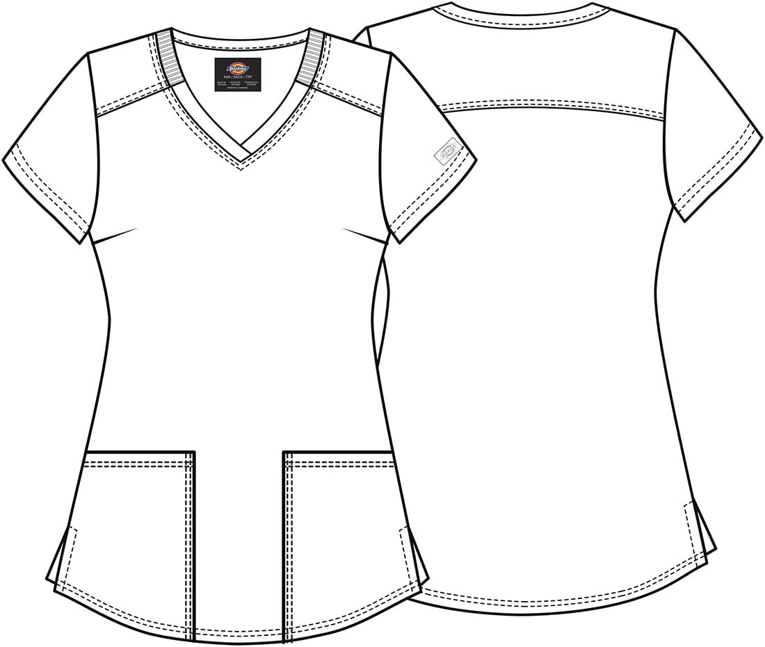 Dickies EDS Women Scrubs Top V-Neck Print DK876, L, Drizzle Daze