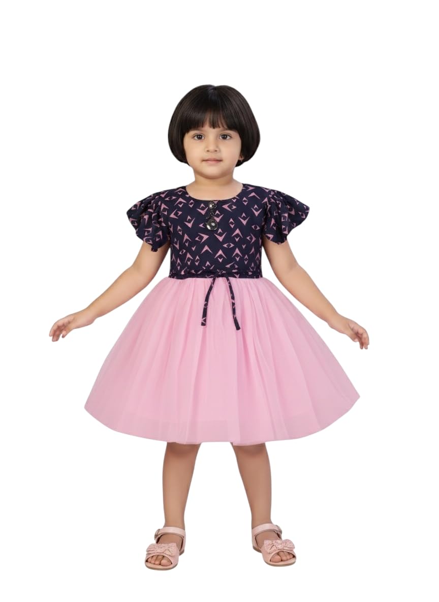 Aarika Girls Blue-Pink Colour Frock-(2-8 Years)-(Oct_Fk-9374-Blue-Pink-24)