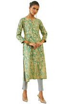 Soch Womens Green Muslin Floral Foil Print Straight Kurta With Pocket