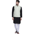 SOJANYA (Since 1958 Mens Black Kurta with white Pyjama & Green Nehrujacket Combo