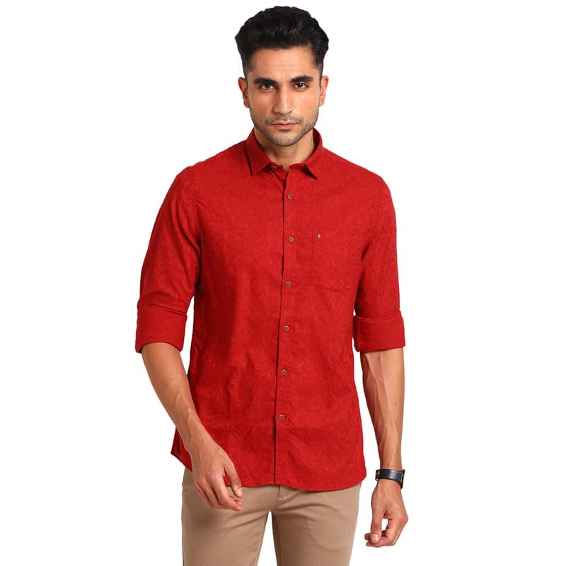 Turtle Men PC Slim Fit Casual Printed Red Shirt