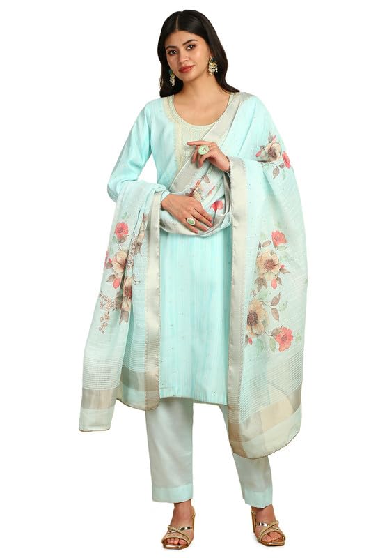 Soch Women Striped Chanderi Unstitched Dress Material with Sequins