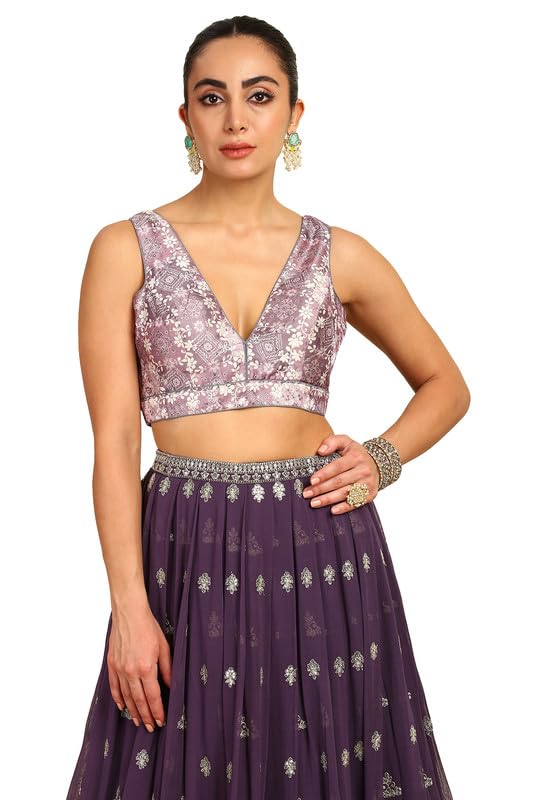 Soch Women Floral Printed Silk Blend Padded Blouse with Sequins