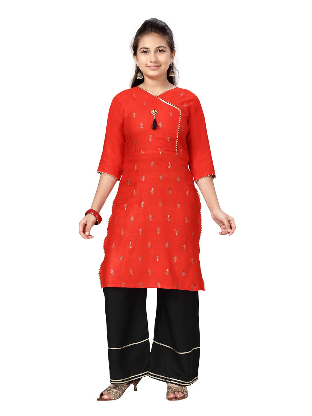 Aarika Girl'S Cotton Regular Tunic Shirt (Kurti-1102_Red_38)