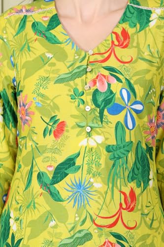 W For Woman Green Floral Printed Pure Cotton Straight Kurta And Pants Co-Ord Set