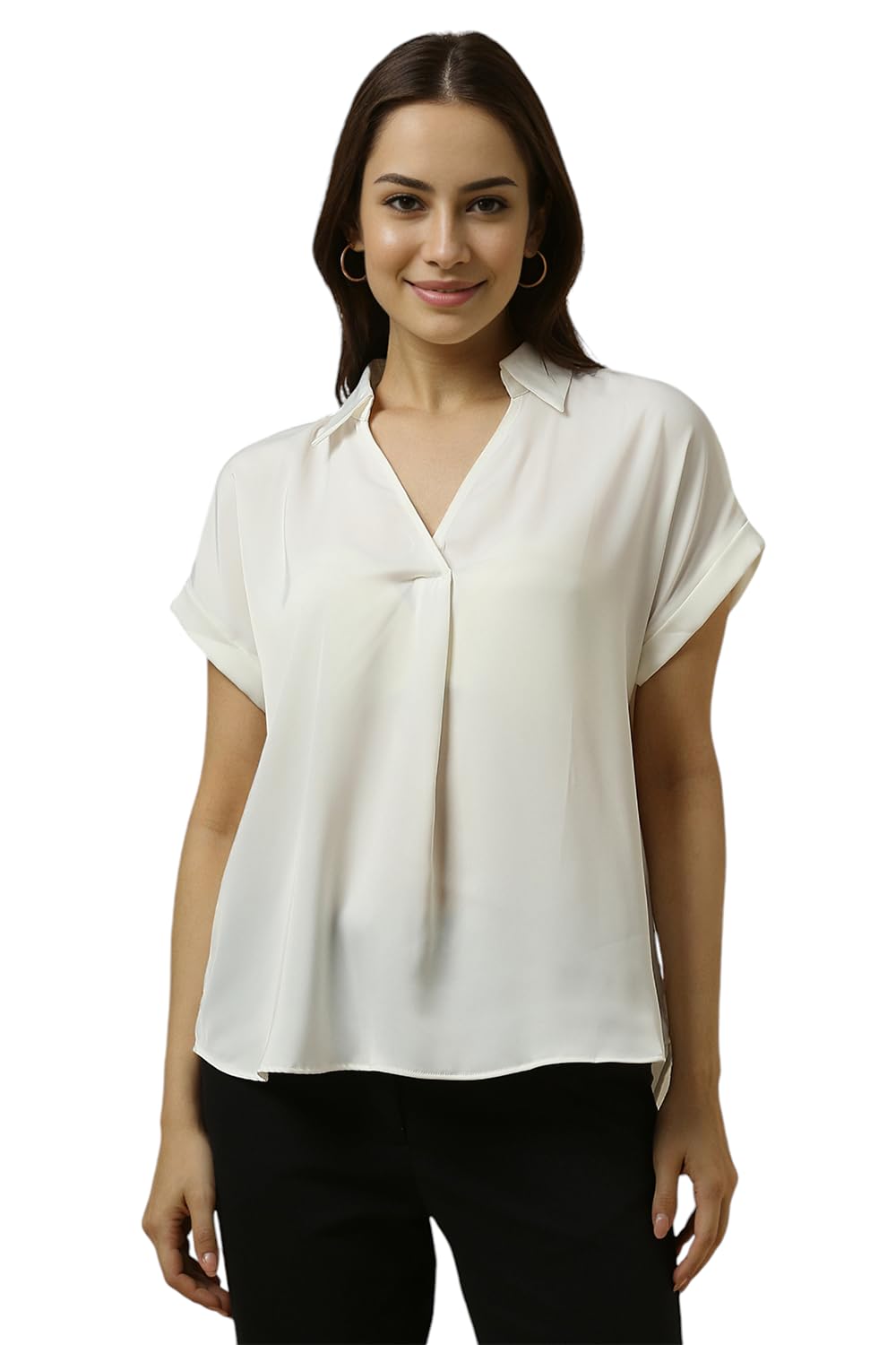 Allen Solly Women Regular Fit Solid Formal Short Sleeve Shirt