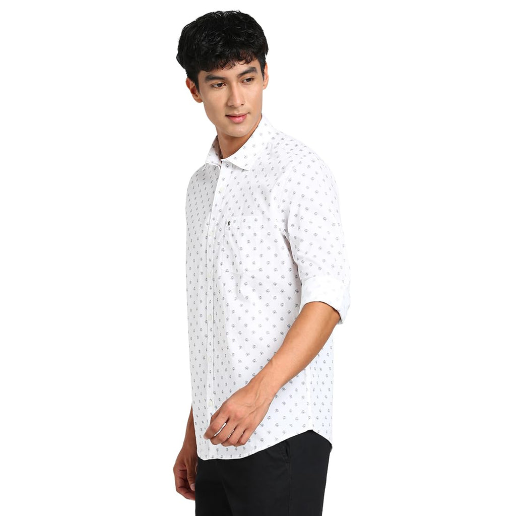 Turtle Men 100% Cotton White Printed Slim Fit Casual Shirt