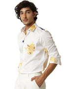 Eyebogler Men Slim Fit Floral Printed Casual Shirt White