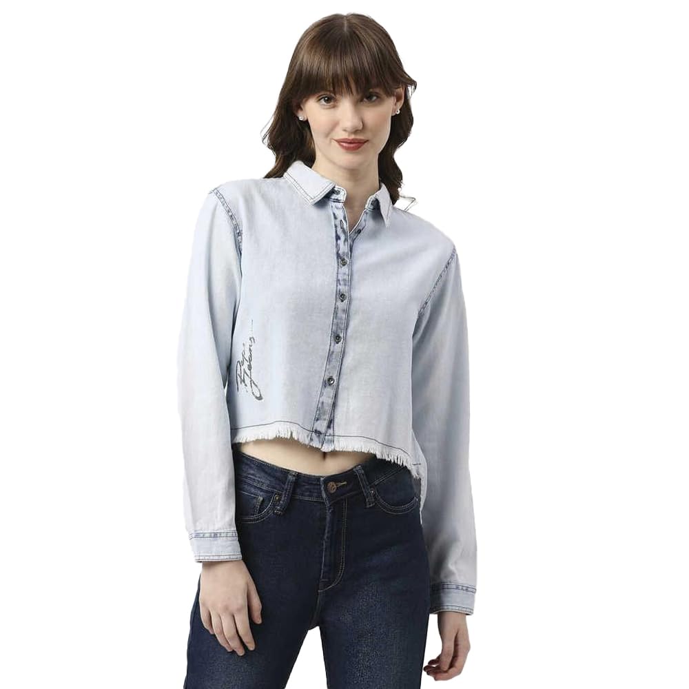 Pepe Jeans Solid Regular Neck Cotton WomenS Casual Wear Shirt (Blue,Xl)