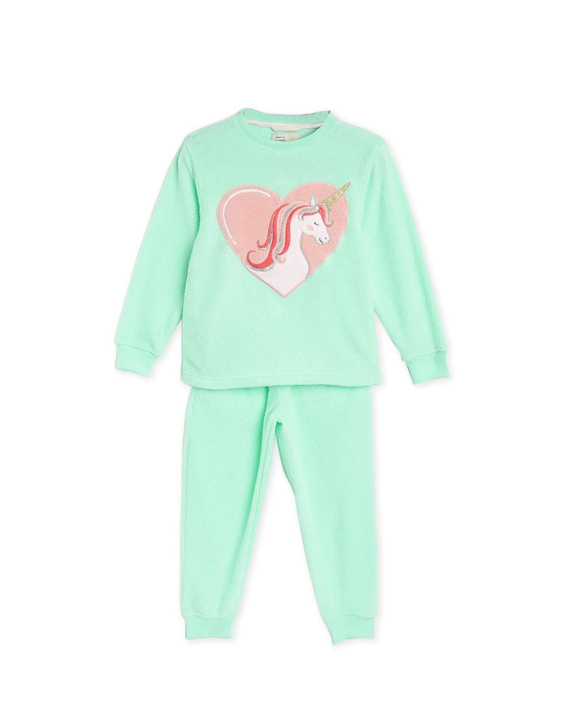 Cherry Crumble Kids Girls Round Neck Full Sleeve Winter Sleepwear Nightsuit Regular Pajama Set (WsNsuit2_Mint_1824 Months) 18-24