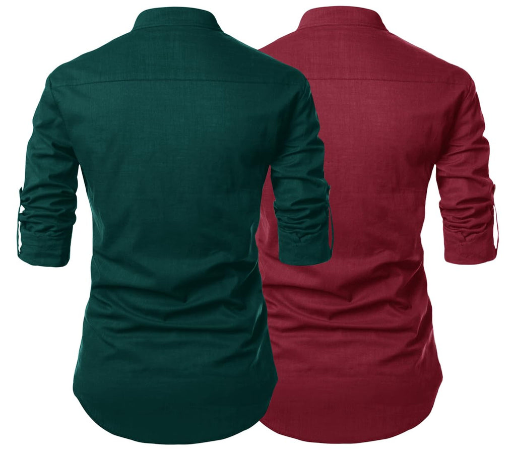 Finivo Fashion Combo Of MenS Regular Fit Cotton Blend Solid Full Sleeves Kurta | Short Kurta For Men (Pack Of 2)