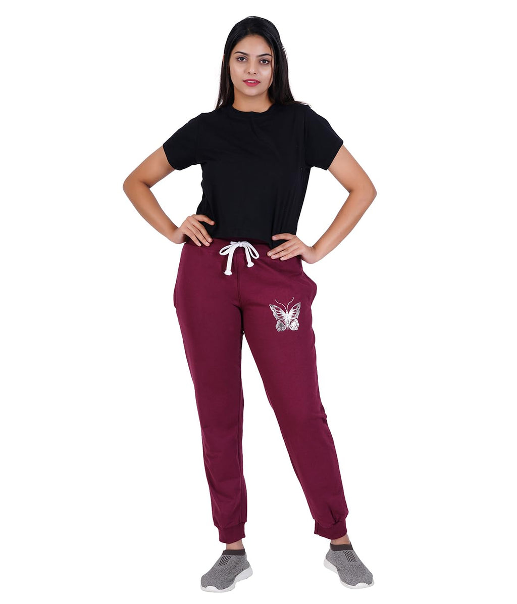 T2F Womens Regular Track Pants (WOM-JOG-01_Maroon