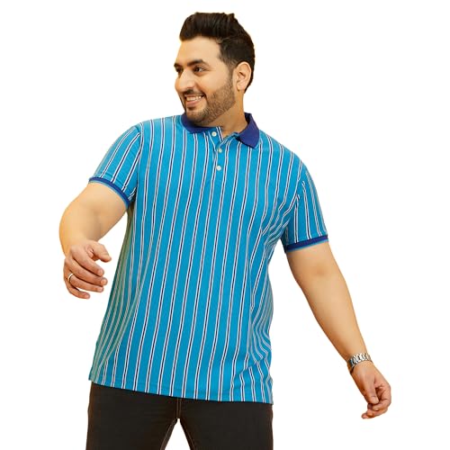 Bigbanana Plus Size MenS Regular Fit Striped Polo Tshirt (Satordi,Blue,4Xl)
