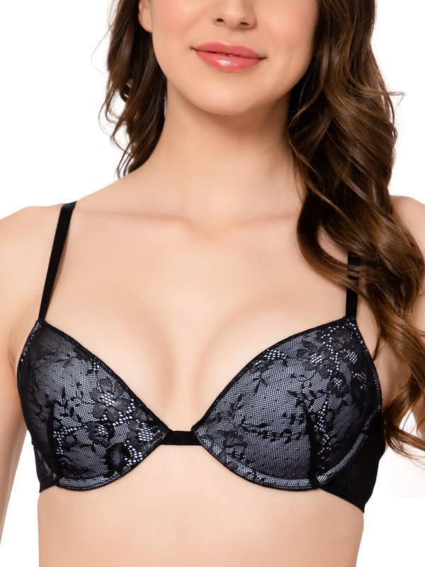 Clovia WomenS Lace Solid Padded Demi Cup Underwired T-Shirt Bra (Br2377Q13_Black_36B)