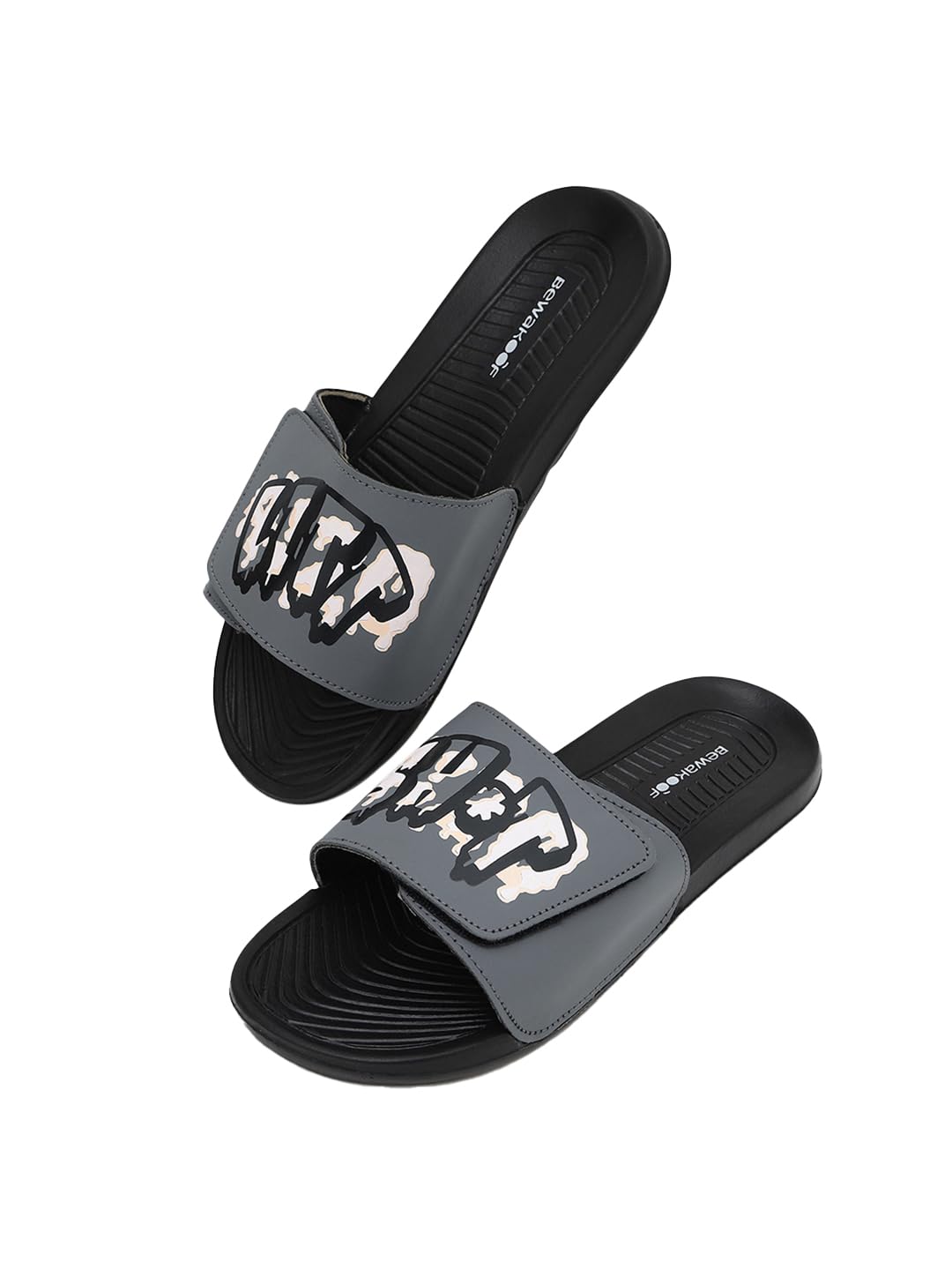 Bewakoof MenS Black Litt Shit Printed Velcro Sliders_659667_Black_Uk6