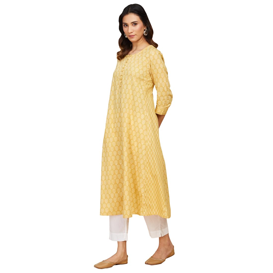 Fabindia Women'S Cotton Regular Kurta (10732399_Yellow
