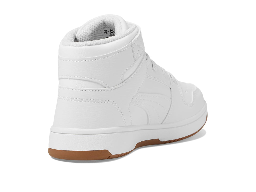 PUMA Rebound Layup Mid Hook and Loop Sneaker, White White Gold, 11 US Unisex Little Kid