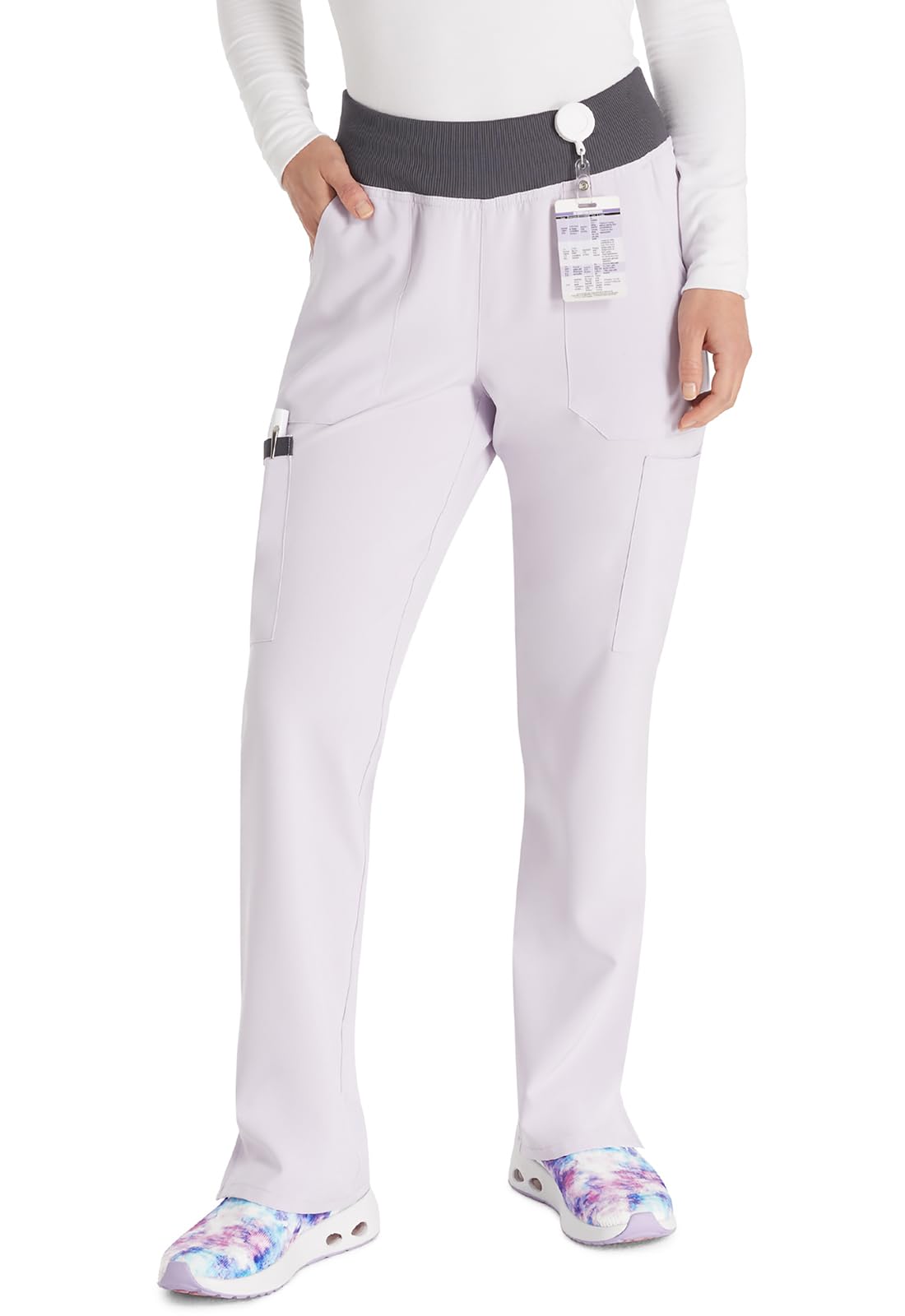 Dickies Women's Scrub Pants Natural Rise Tapered Leg Pull-On Bottoms with 7 Pockets and Knit Waistband DK005P, S Petite, Chilled