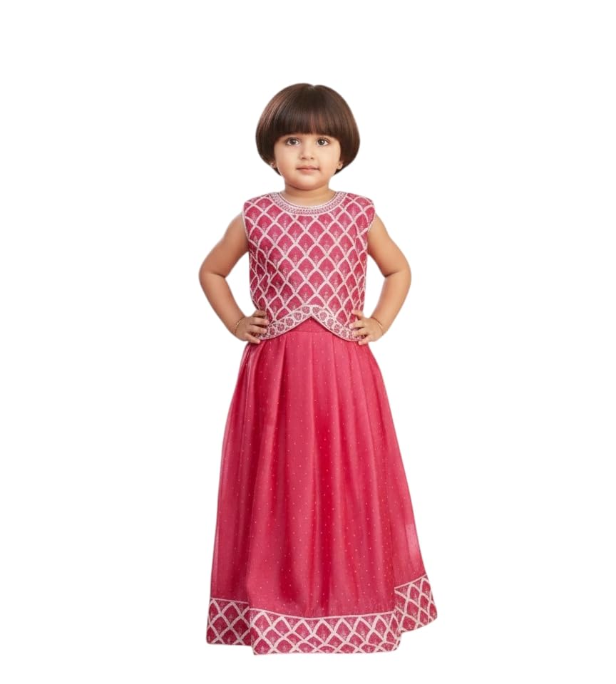 Aarika Girls Ethnic Wear Rani Colour Thread Embroidery Georgette Lehenga Choli Set With Dupatta-(3-13 Years)-(Oct_Lch-18388-Rani