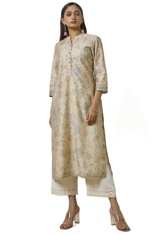 Soch Womens Beige Rayon Floral Print Kurta