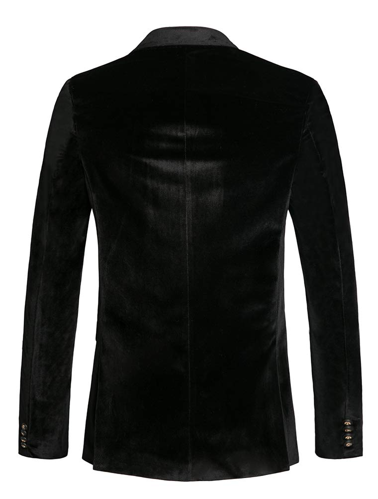 THWEI Mens Velvet Blazer One Button Slim Fit Blazer Sport Coat P-Black S
