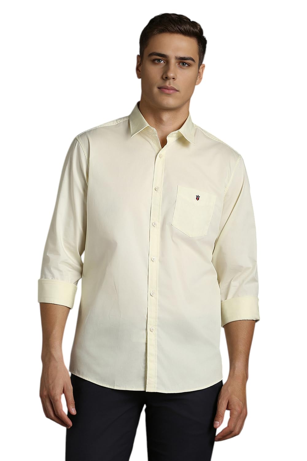 Louis Philippe Men Light Yellow Solid Full Sleeves Casual Shirt