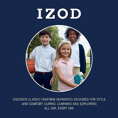 IZOD Boys School Uniform Twill Khaki Pants, Flat Front & comfortable Waistband, Navy, 7